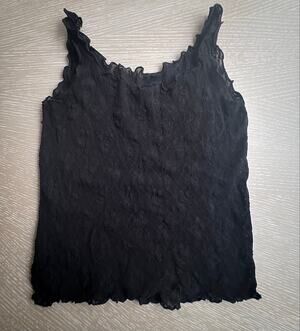 Vintage Whimsygoth Sheer Black Lace Ruffle Lettuce Edge Camisole Cami Top